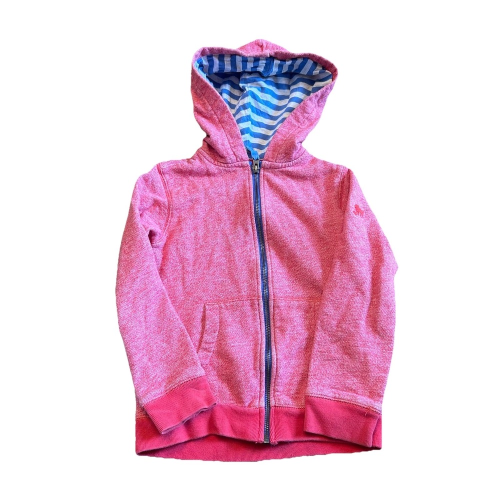 Mini Boden Boys Full Zip Red With White And Blue  Striped Hoodie Size 4-5‎ yr.
